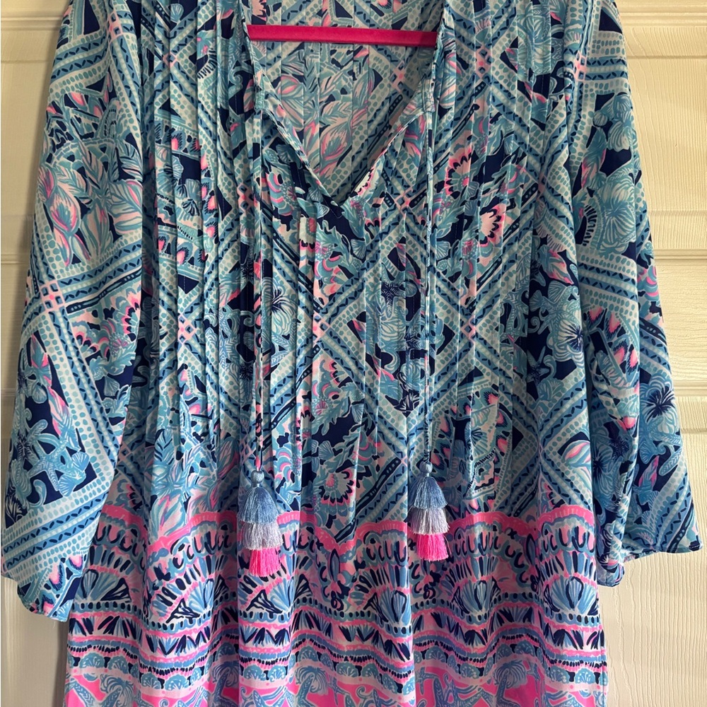 Lilly Pulitzer Blue and Pink Patterned Blouse